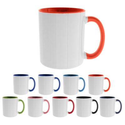 Taza de cerámica blanca con interior y asa de color sublimable ORCA / 12 TAZAS + caja individual